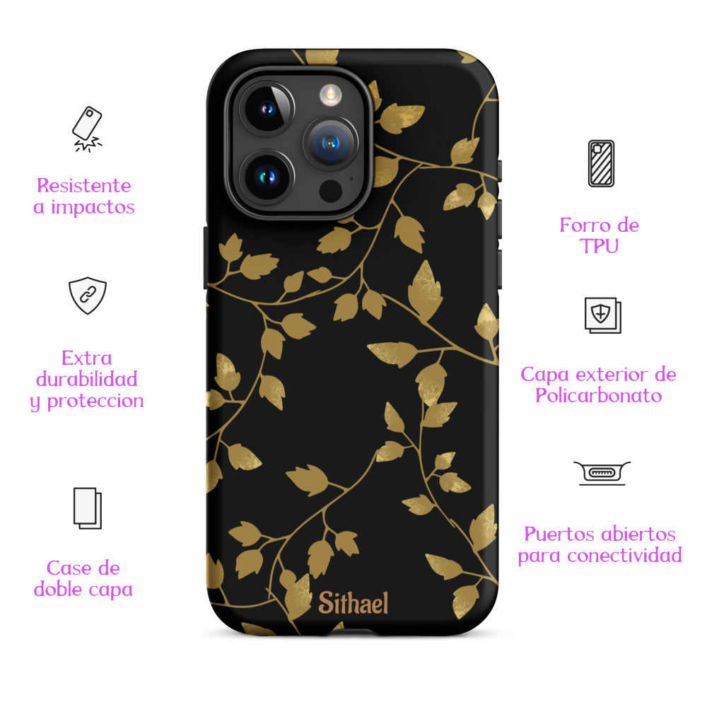 Golden Leaves Black - Case de doble capa