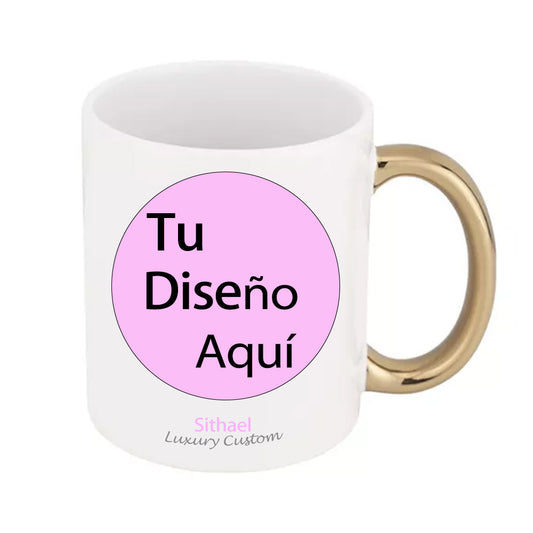 Taza Blanca con Asa color Oro - Personalizada